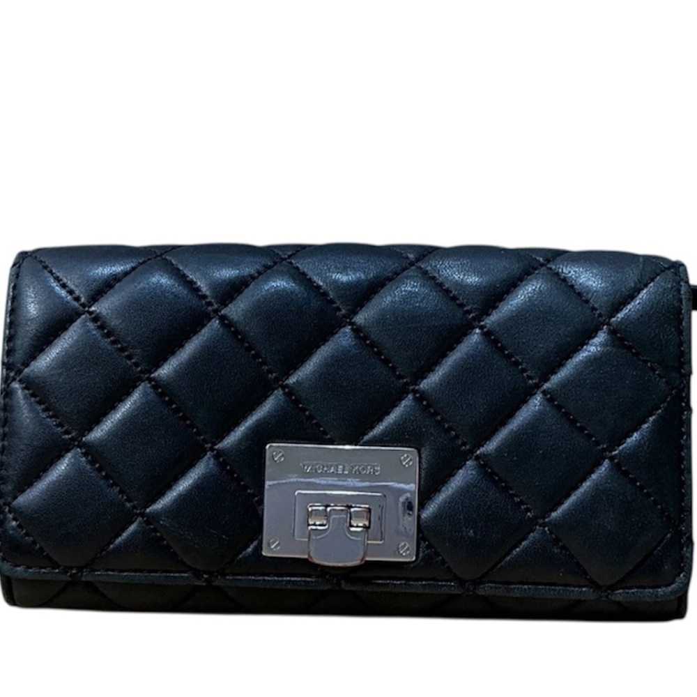Michal Kors Black Quilted Leather Flap Wallet
